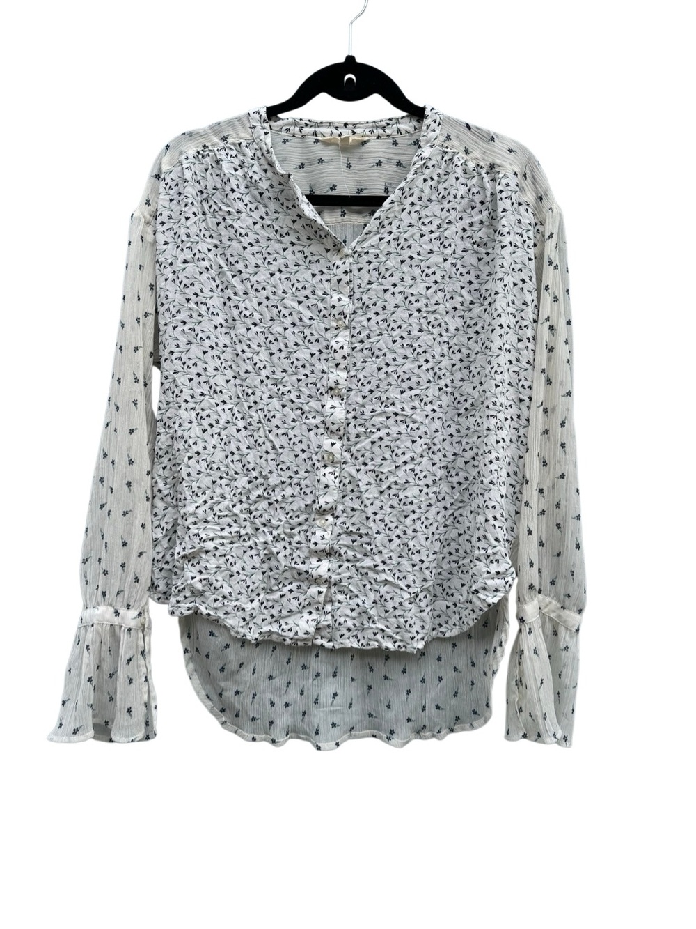 Lucky Brand Women’s Floral Semi-Sheer Button Down Blouse Suze Large